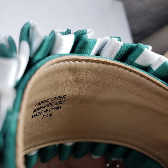 Ann Taylor Gingham Check Pleated Ruffle Slides 7.5 Green Sandals Satin - Picture 3 of 5